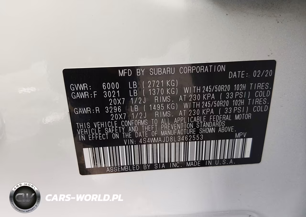 2020 Subaru Ascent Limited VIN:4S4WMAJD8L3462553 - 9