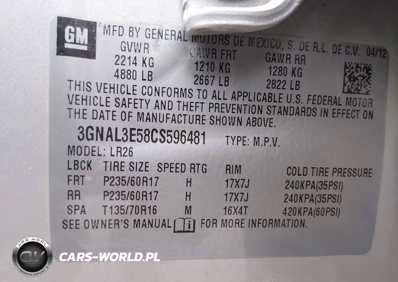 2012 Chevrolet Captiva Sport Lt VIN:3GNAL3E58CS596481 - 9