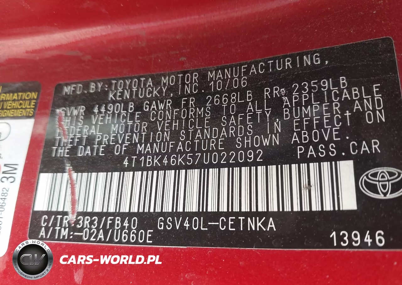 2007 Toyota Camry Le V6 VIN:4T1BK46K57U022092 - 9