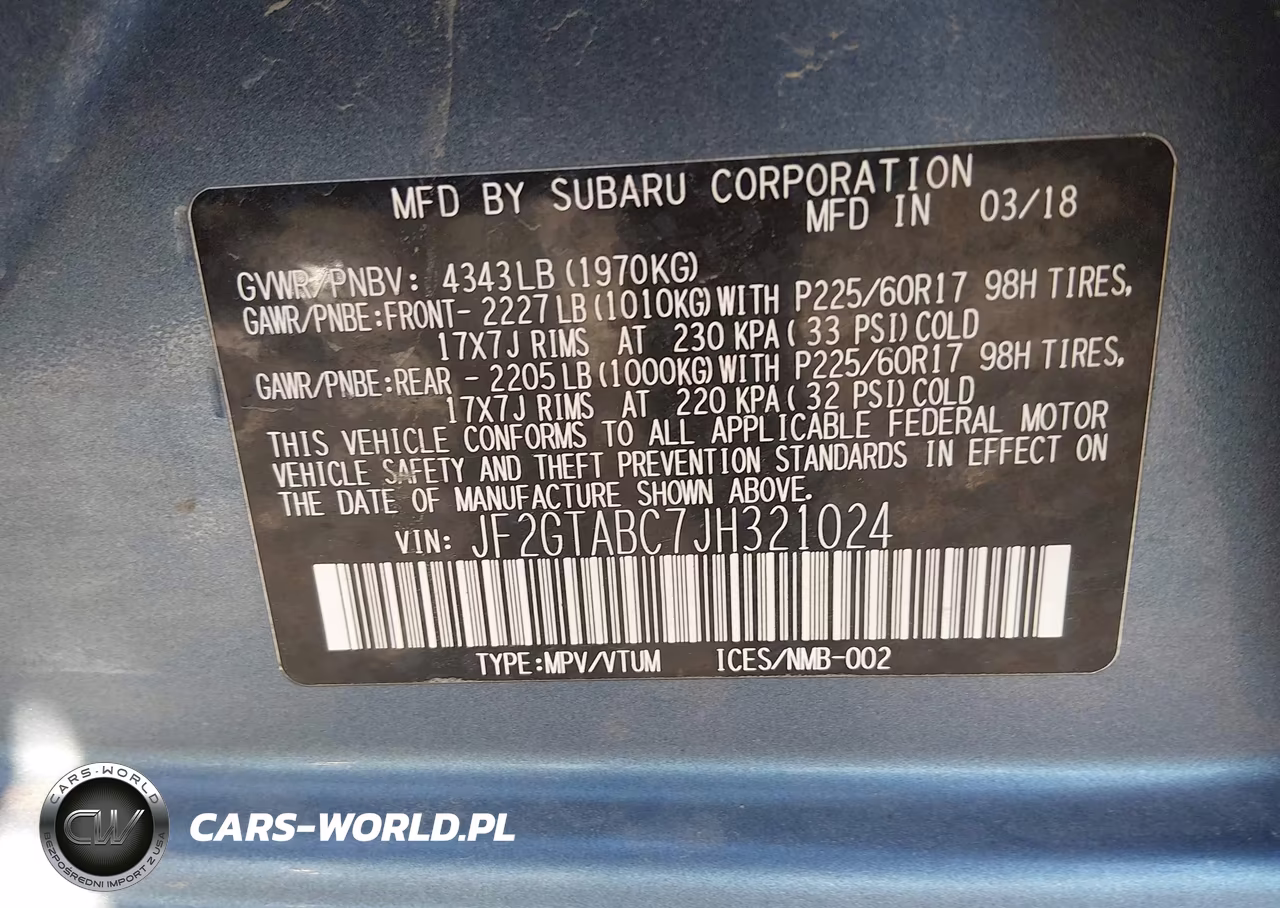 2018 Subaru Crosstrek 2.0I Premium VIN:JF2GTABC7JH321024 - 9