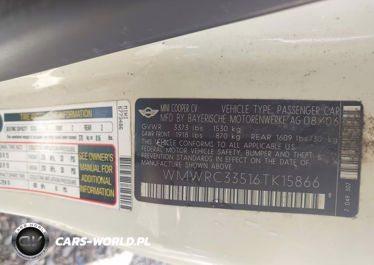 2006 Mini Cooper VIN:WMWRC33516TK15866 - 9