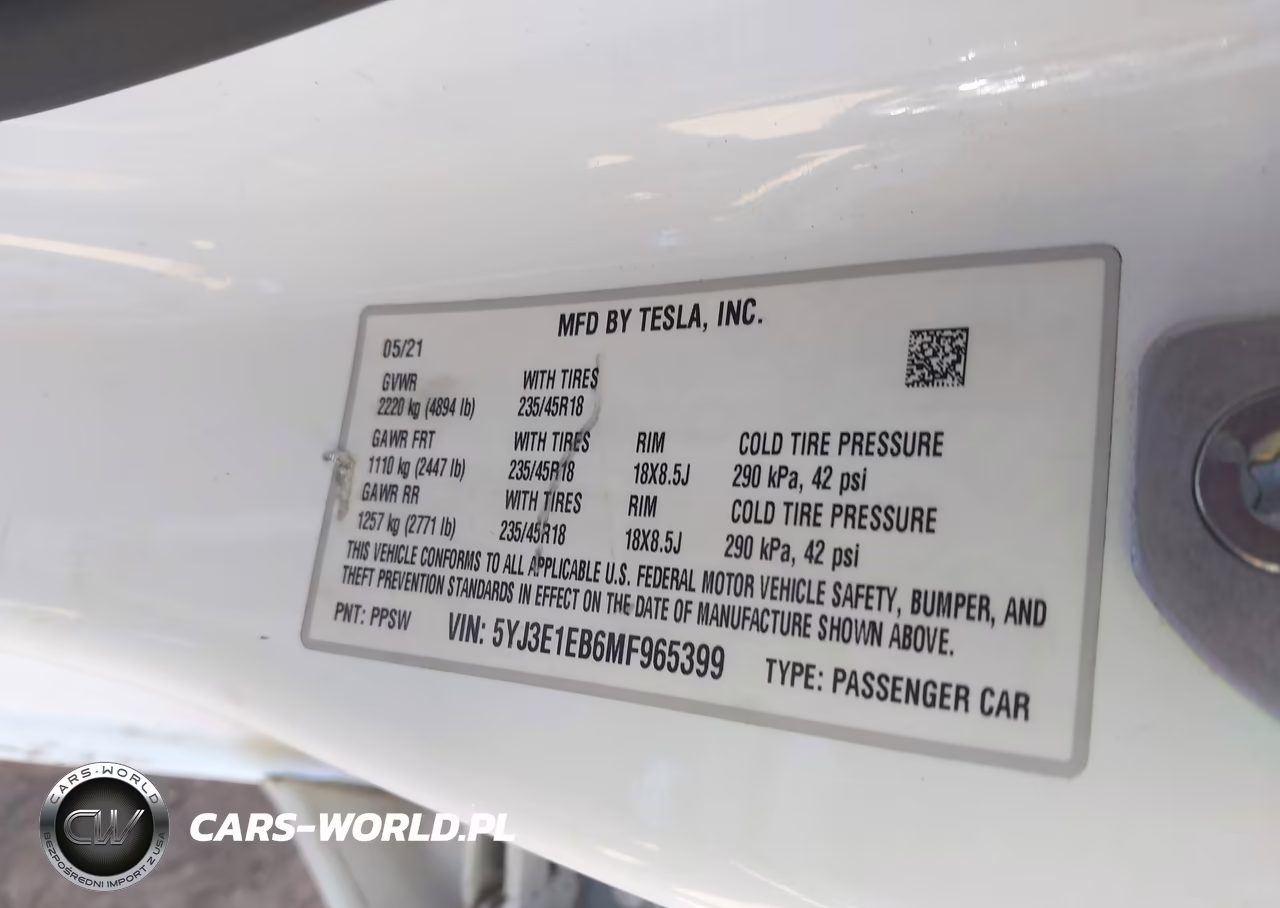 2021 Tesla Model 3 Long Range Dual Motor All-Wheel Drive VIN:5YJ3E1EB6MF965399 - 9