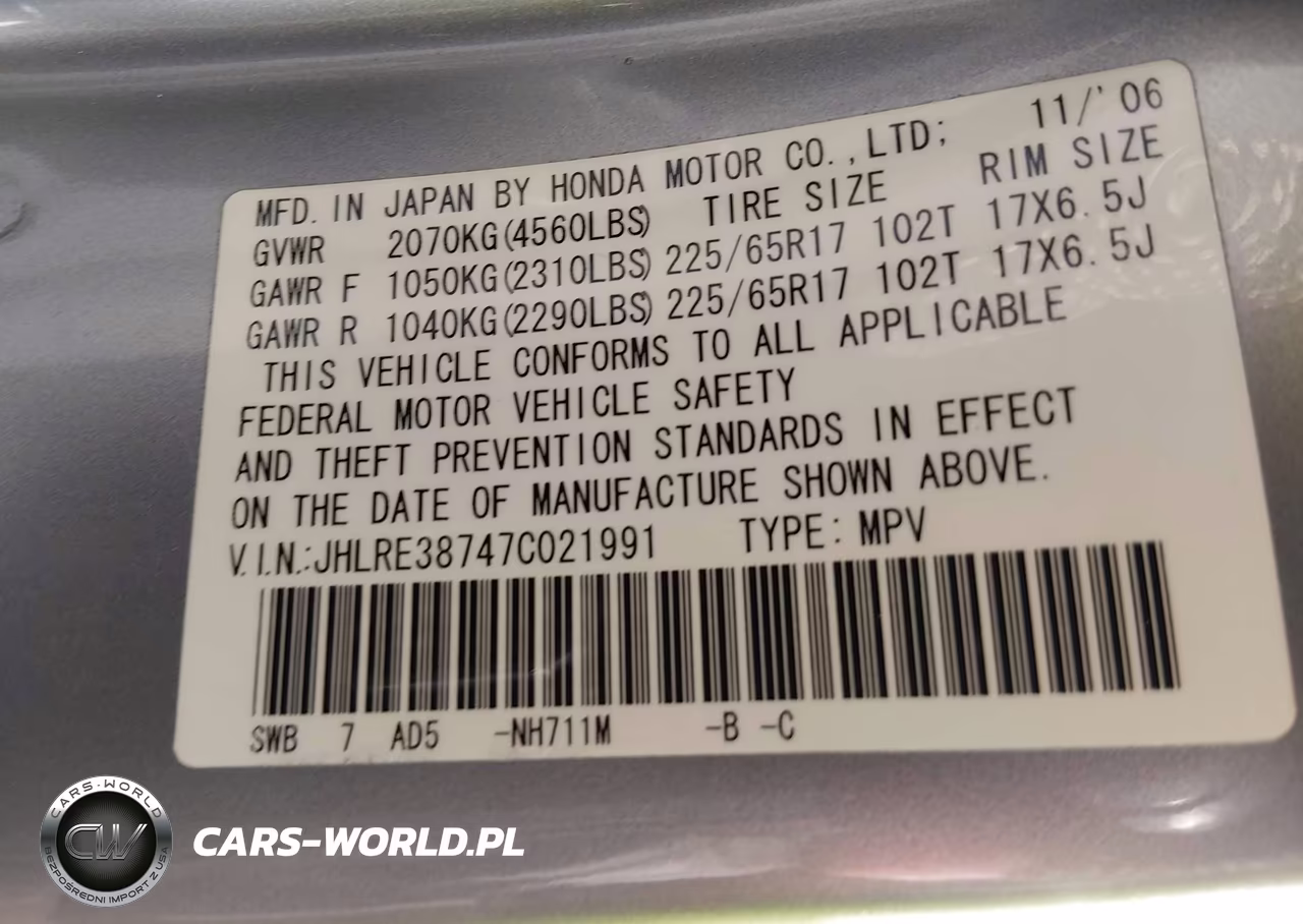 2007 Honda Cr-V Ex-L VIN:JHLRE38747C021991 - 9