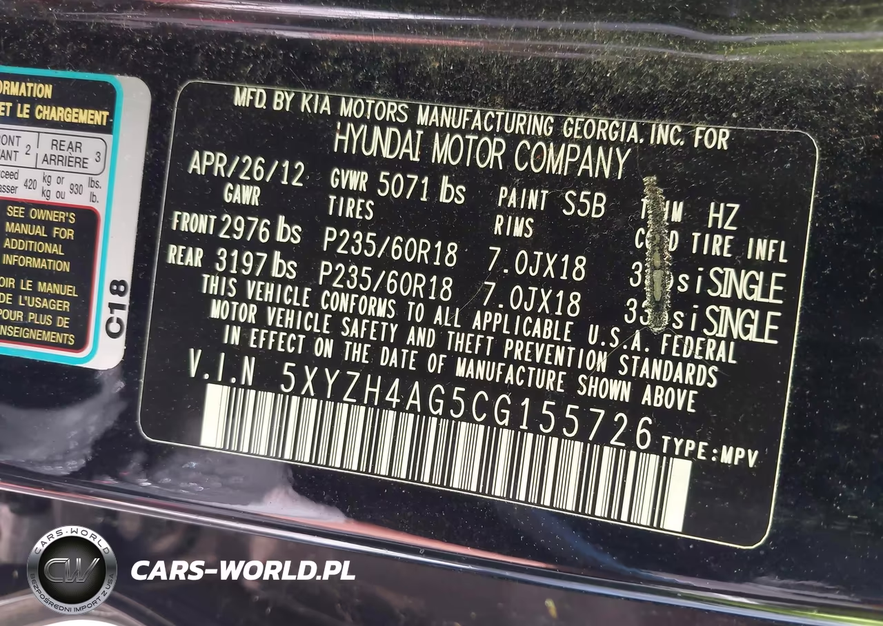 2012 Hyundai Santa Fe Se VIN:5XYZH4AG5CG155726 - 9