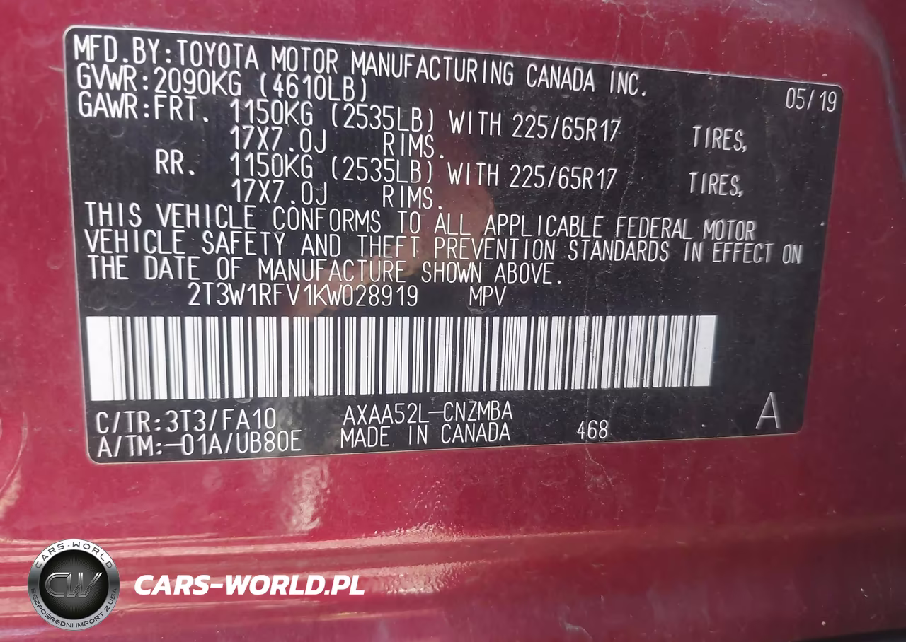 2019 Toyota Rav4 Xle VIN:2T3W1RFV1KW028919 - 8