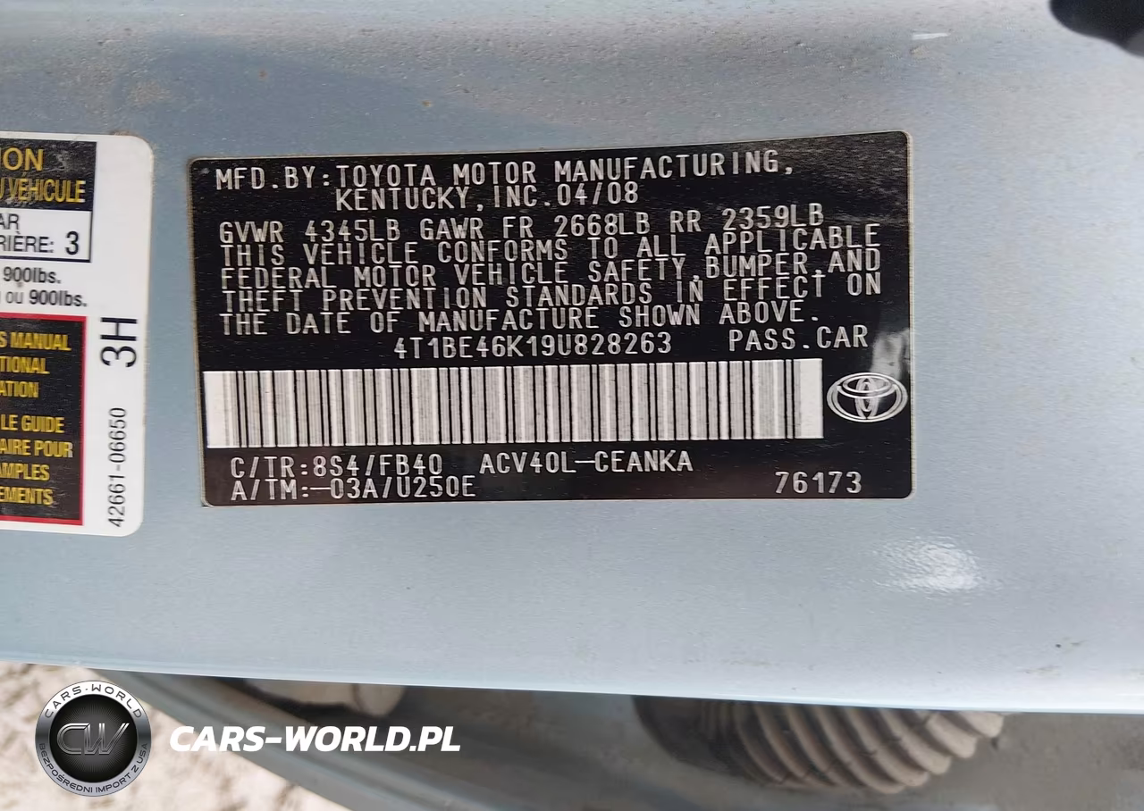 2009 Toyota Camry Le VIN:4T1BE46K19U828263 - 9