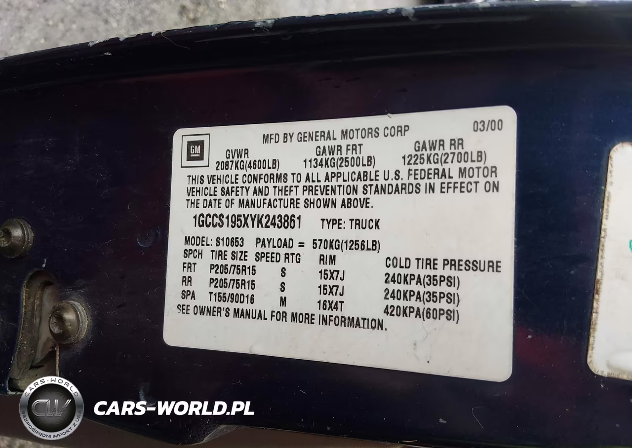 2000 Chevrolet S10 VIN:1GCCS195XYK243861 - 9