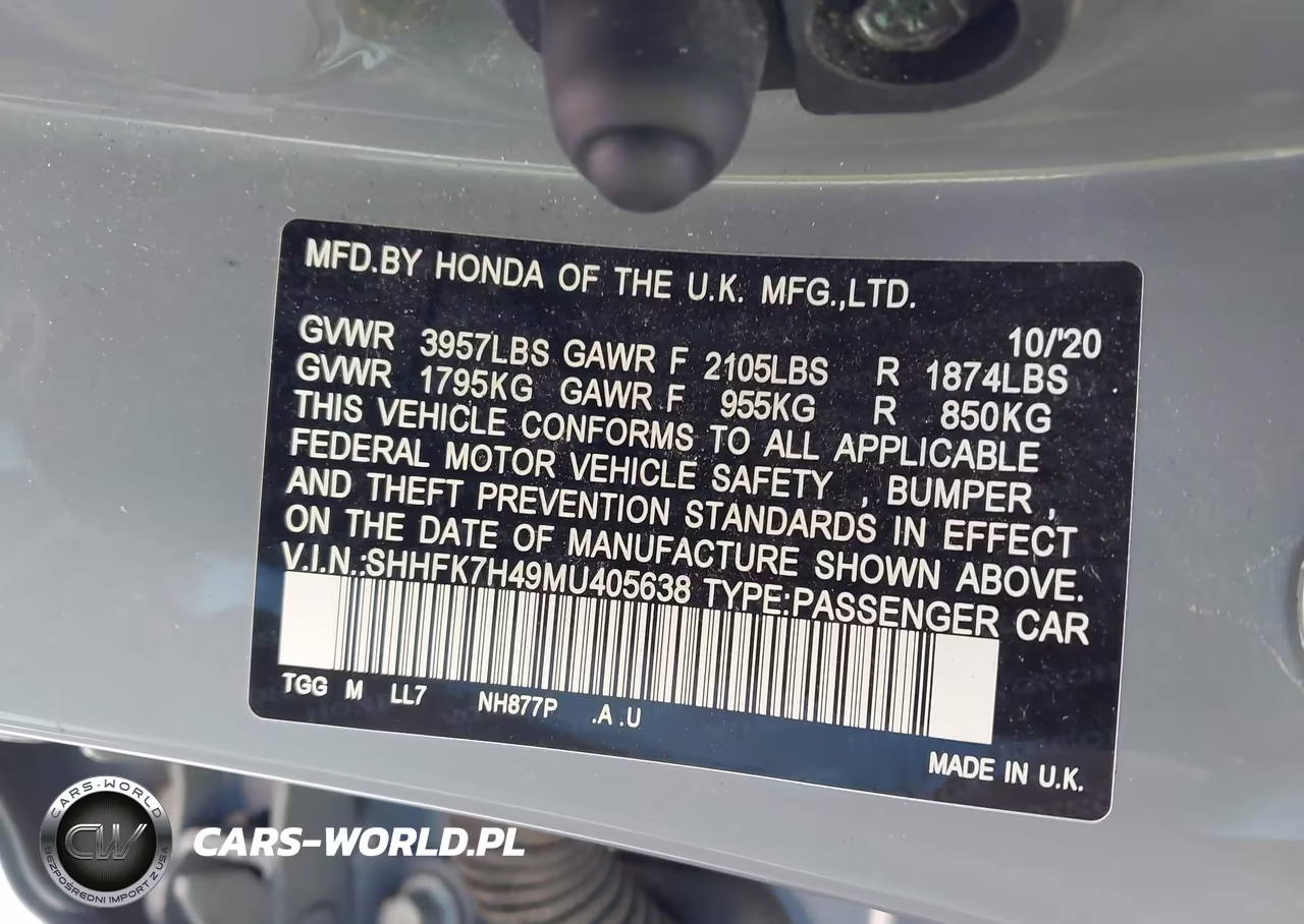 2021 Honda Civic Sport VIN:SHHFK7H49MU405638 - 9