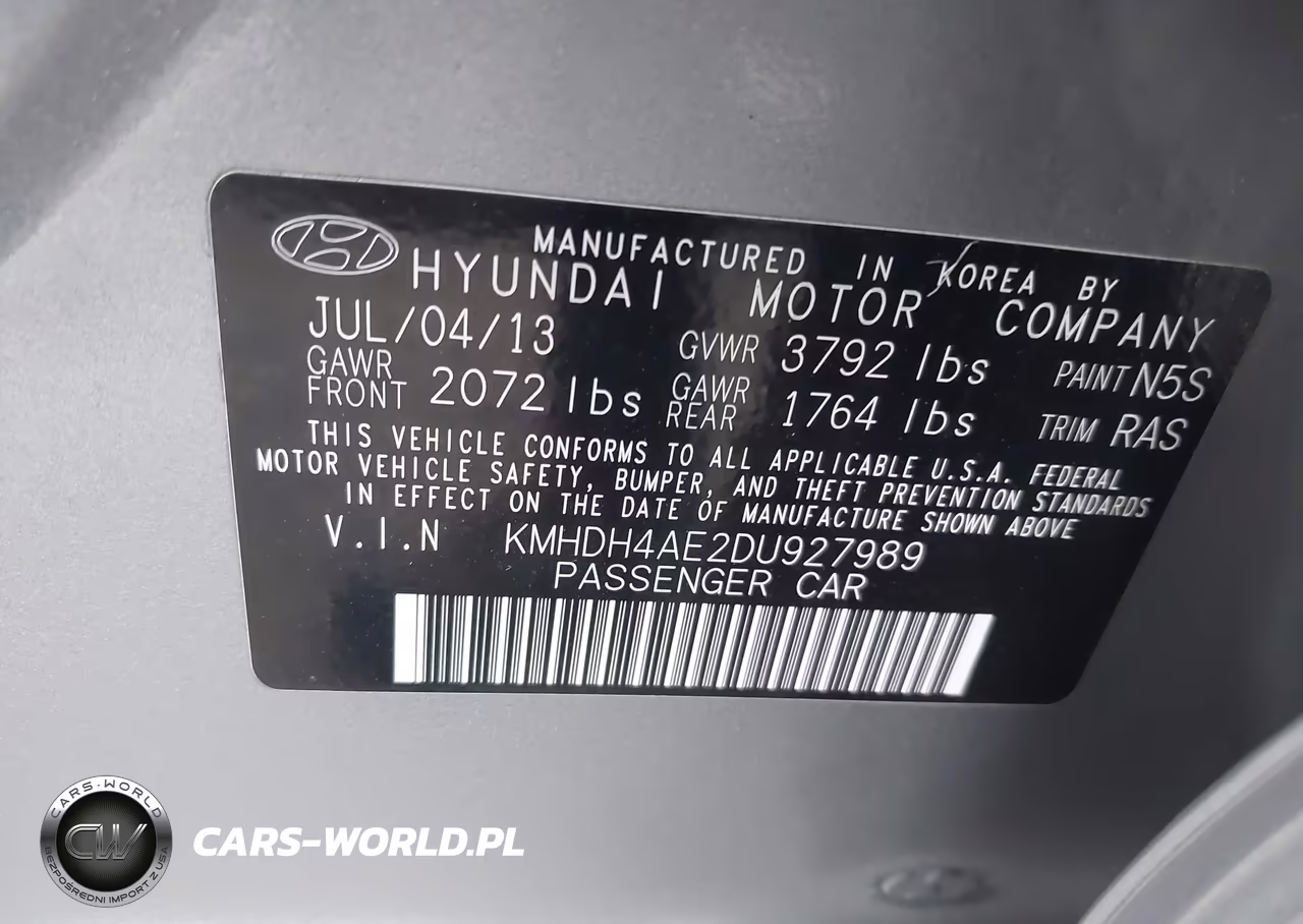 2013 Hyundai Elantra Gls VIN:KMHDH4AE2DU927989 - 9