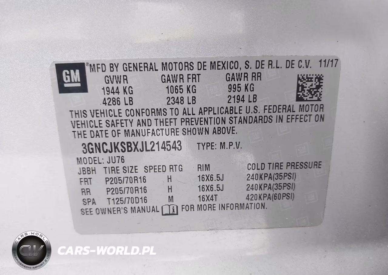 2018 Chevrolet Trax Ls VIN:3GNCJKSBXJL214543 - 9