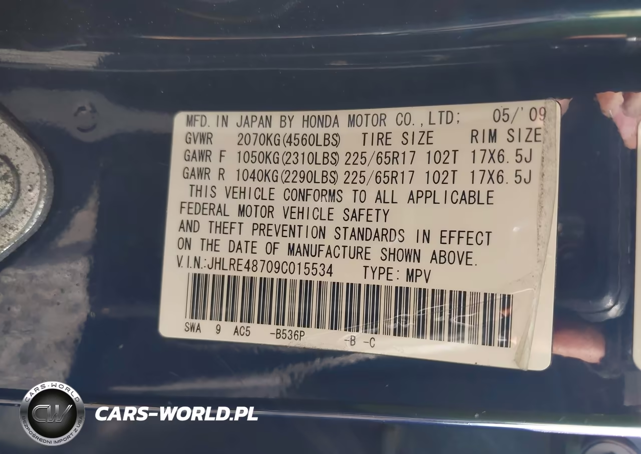2009 Honda Cr-V Ex-L VIN:JHLRE48709C015534 - 9