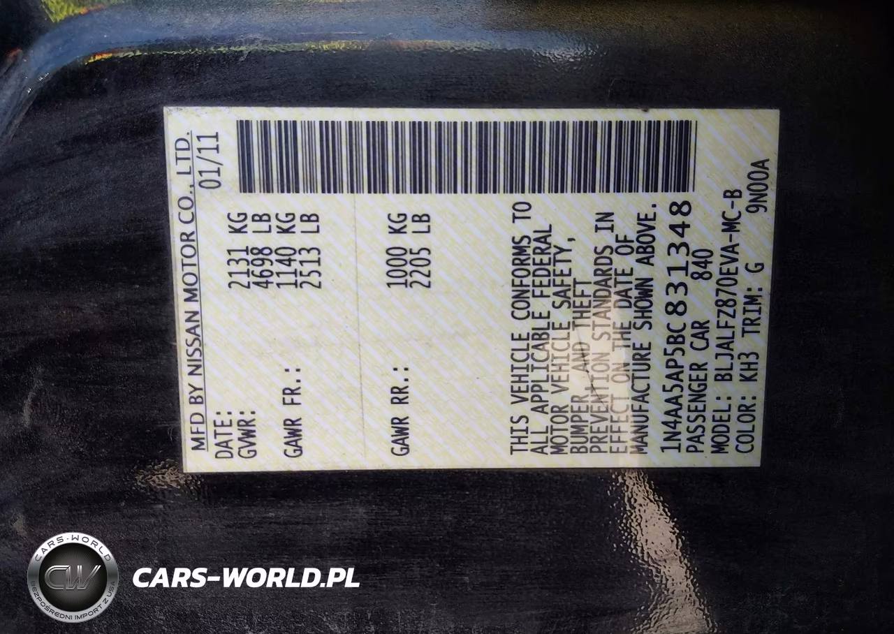2011 Nissan Maxima 3.5 Sv VIN:1N4AA5AP5BC831348 - 9
