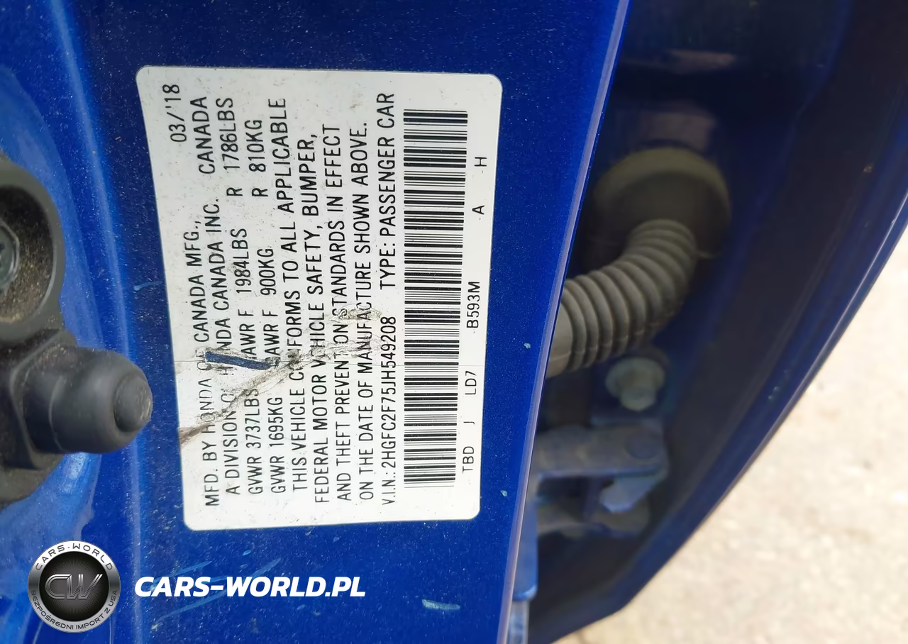 2018 Honda Civic Ex VIN:2HGFC2F75JH549208 - 9