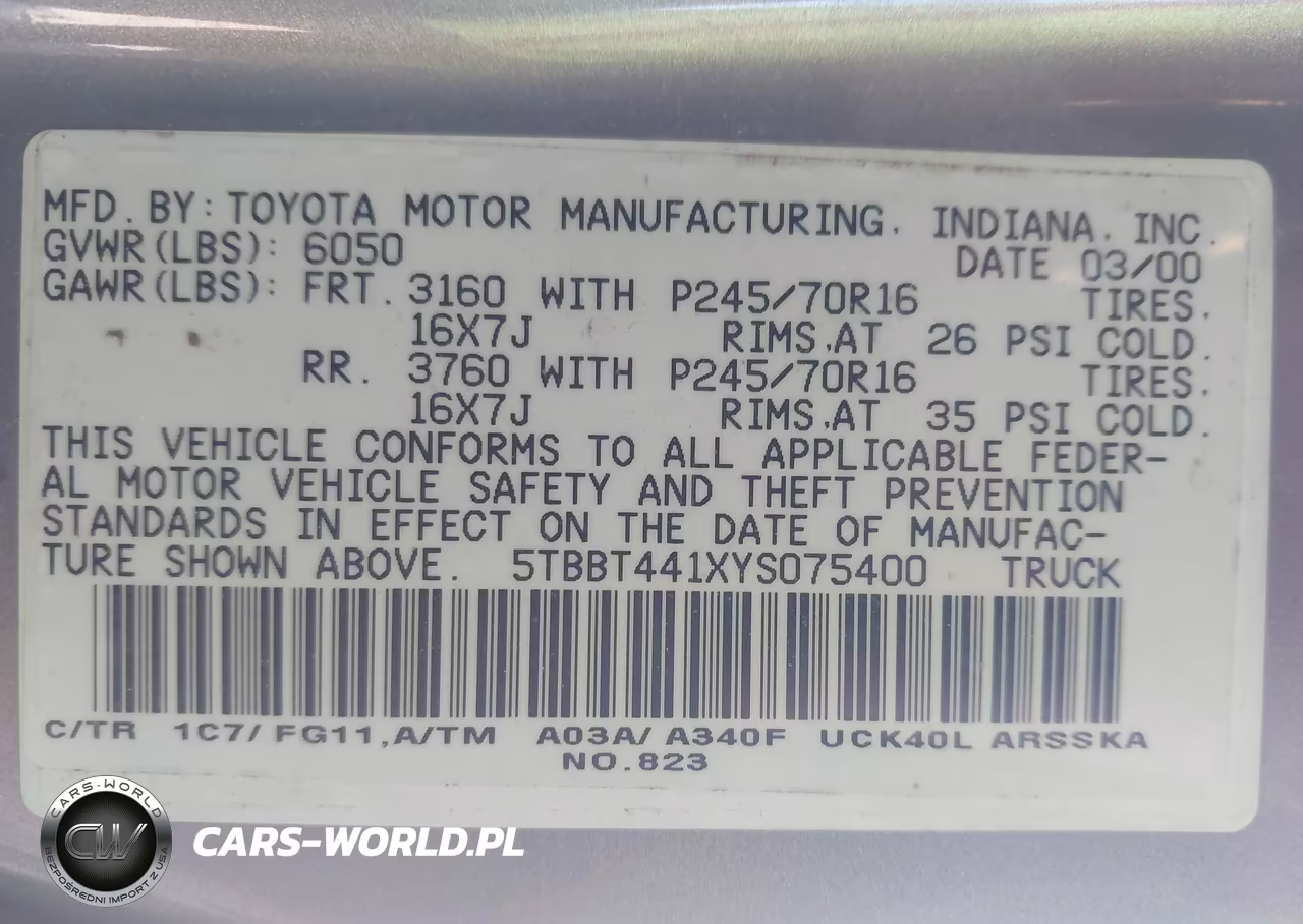2000 Toyota Tundra Sr5 V8 VIN:5TBBT441XYS075400 - 9