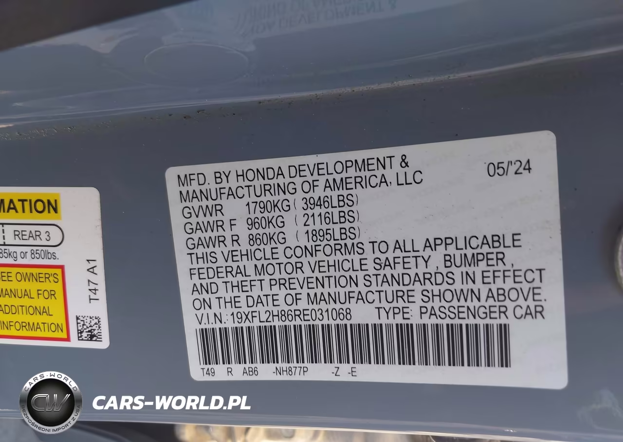 2024 Honda Civic Sport VIN:19XFL2H86RE031068 - 9
