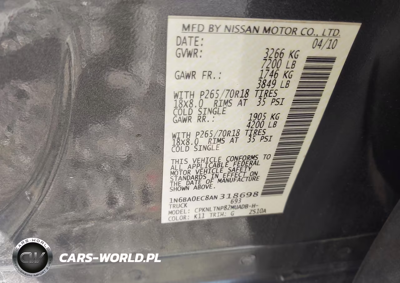 2010 Nissan Titan Se VIN:1N6BA0EC8AN318698 - 9