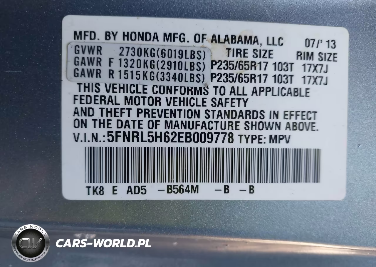 2014 Honda Odyssey Ex-L VIN:5FNRL5H62EB009778 - 9