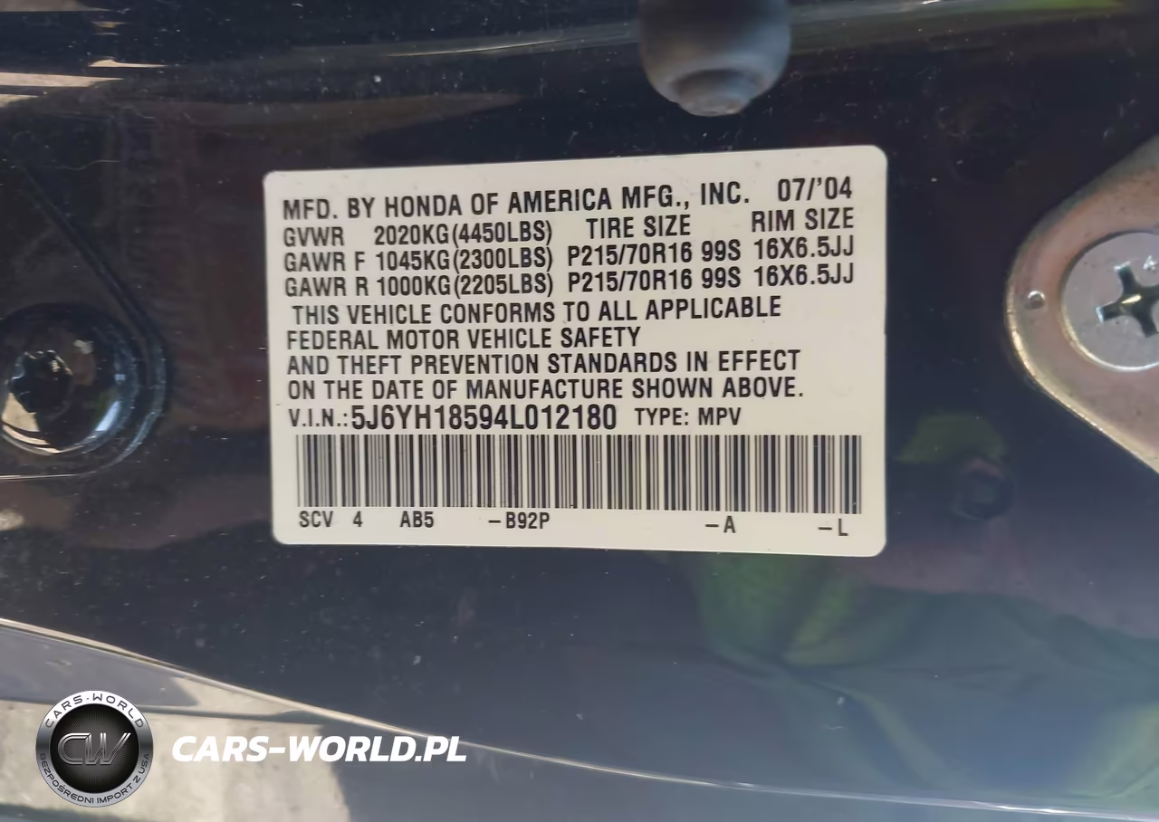 2004 Honda Element Ex VIN:5J6YH18594L012180 - 9