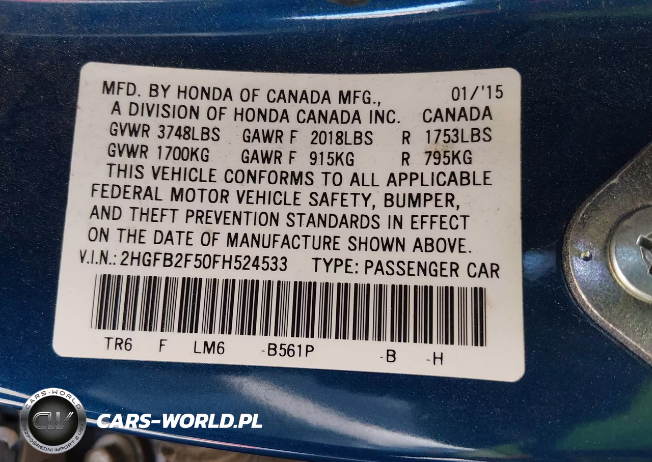2015 Honda Civic Lx VIN:2HGFB2F50FH524533 - 9