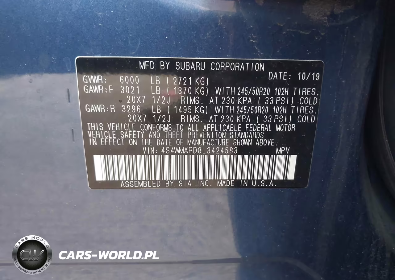 2020 Subaru Ascent Touring VIN:4S4WMARD8L3424583 - 9