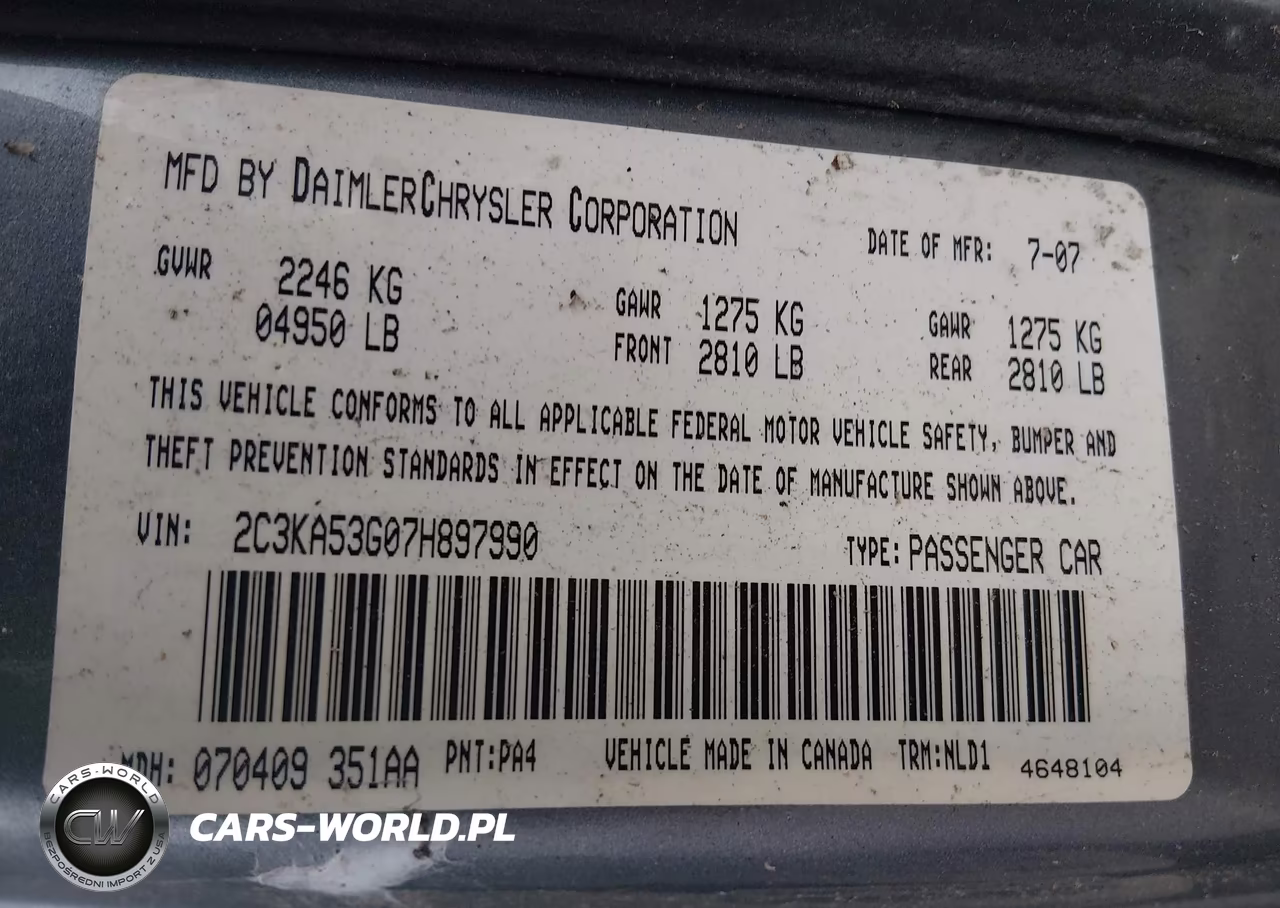 2007 Chrysler 300 Touring VIN:2C3KA53G07H897990 - 9