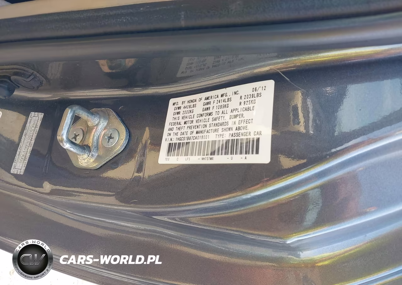 2012 Honda Accord 2.4 Ex-L VIN:1HGCS1B87CA019001 - 9