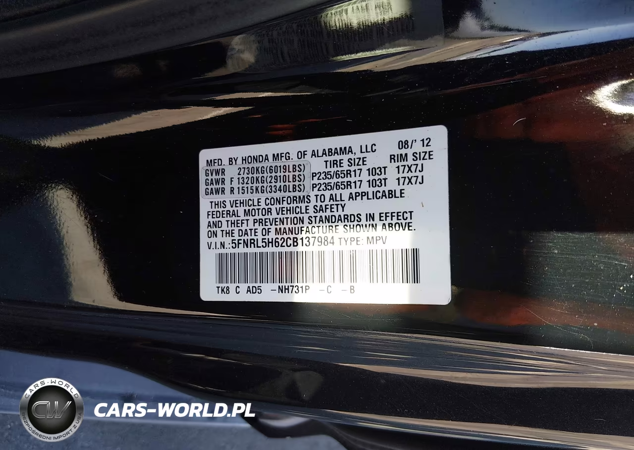 2012 Honda Odyssey Ex-L VIN:5FNRL5H62CB137984 - 9