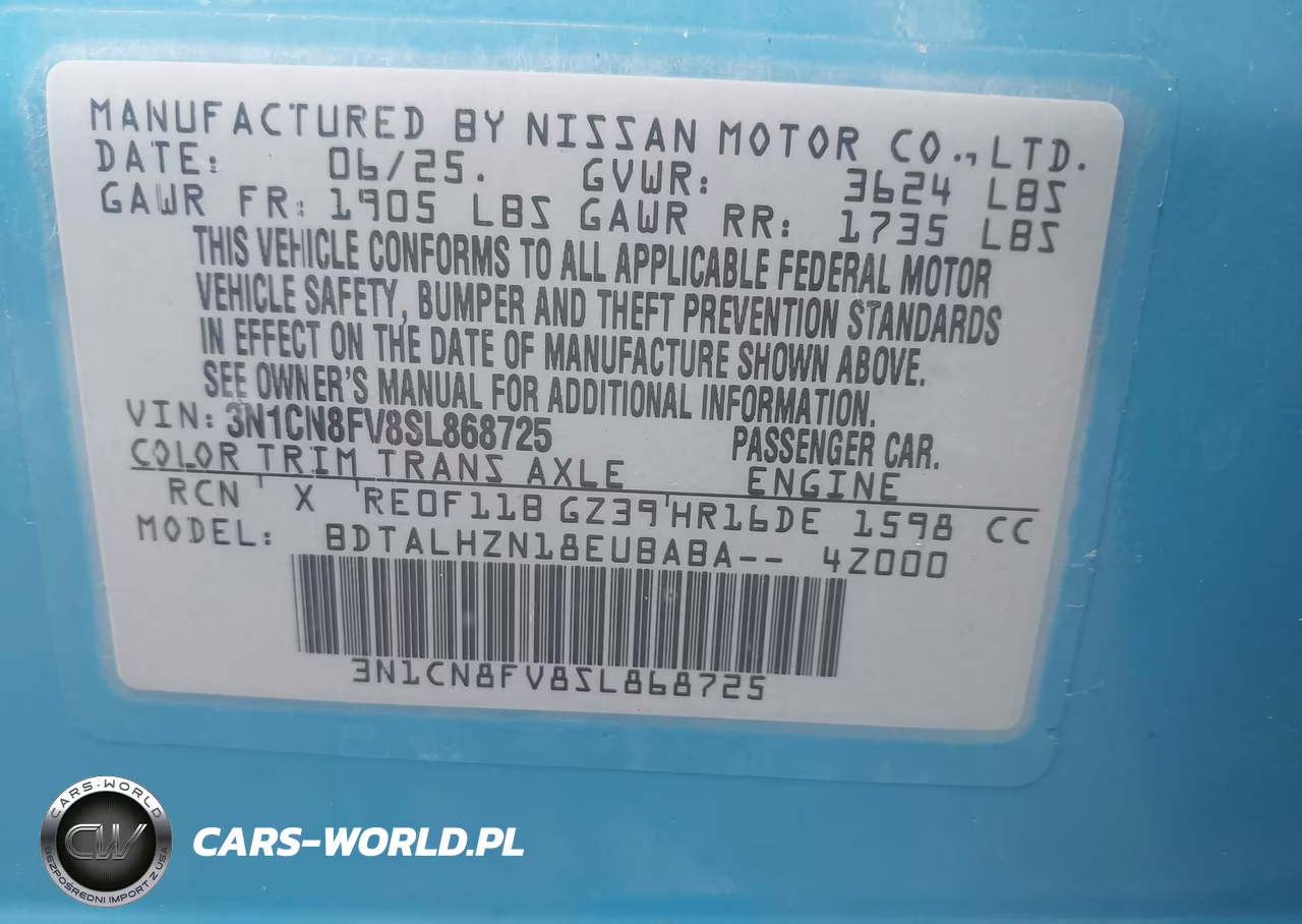 2025 Nissan Versa 1.6 Sr VIN:3N1CN8FV8SL868725 - 9