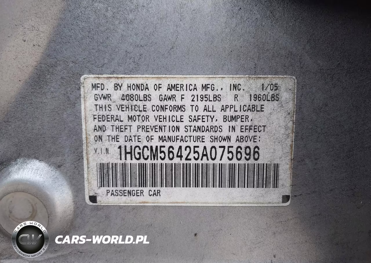 2005 Honda Accord 2.4 Lx VIN:1HGCM56425A075696 - 9