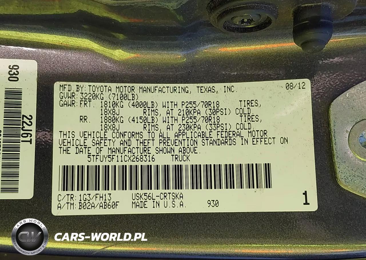 2012 Toyota Tundra Grade 5.7L V8 VIN:5TFUY5F11CX268316 - 9