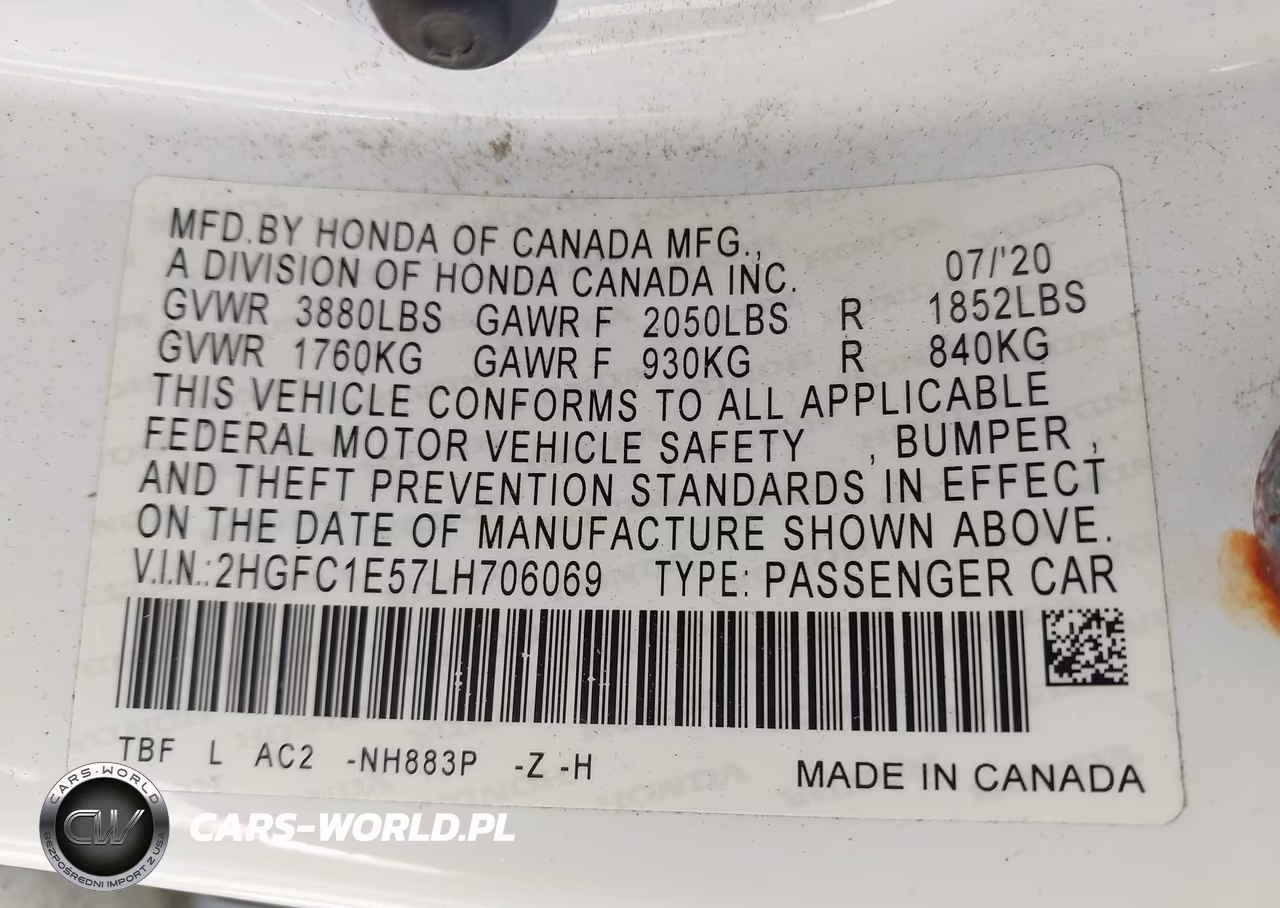 2020 Honda Civic Si Sedan VIN:2HGFC1E57LH706069 - 9