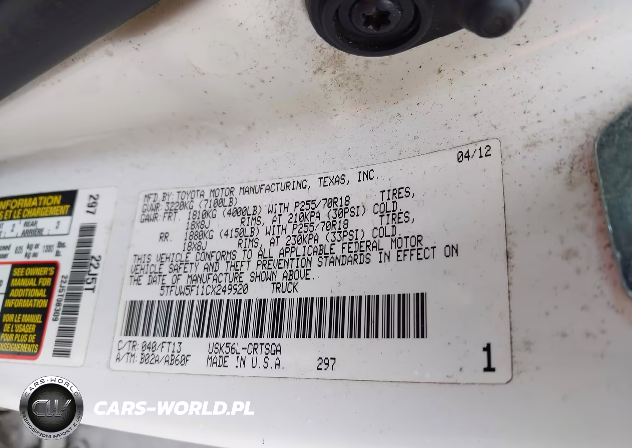 2012 Toyota Tundra Grade 5.7L V8 VIN:5TFUW5F11CX249920 - 9