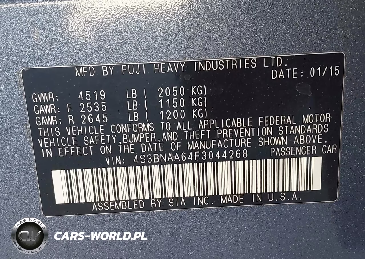 2015 Subaru Legacy 2.5I VIN:4S3BNAA64F3044268 - 9