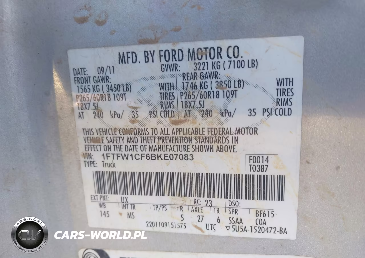 2011 Ford F-150 Xlt VIN:1FTFW1CF6BKE07083 - 9