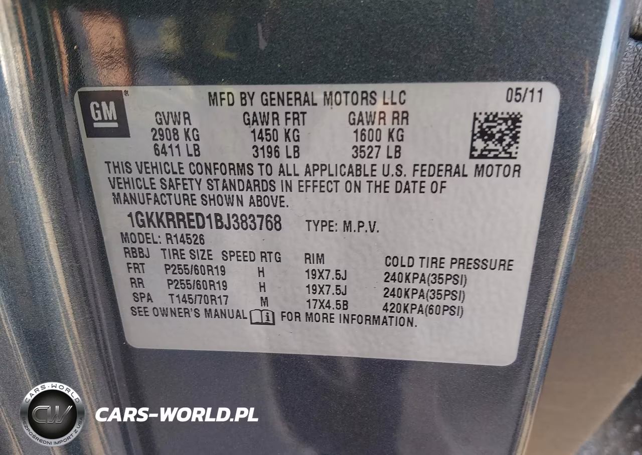 2011 GMC Acadia Slt-1 VIN:1GKKRRED1BJ383768 - 9