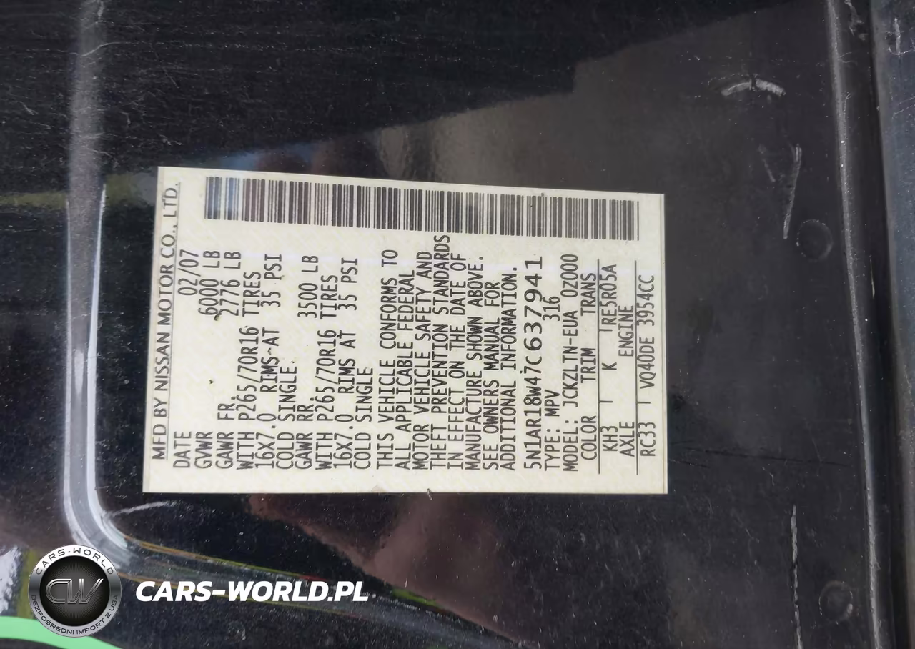 2007 Nissan Pathfinder Se VIN:5N1AR18W47C637941 - 9