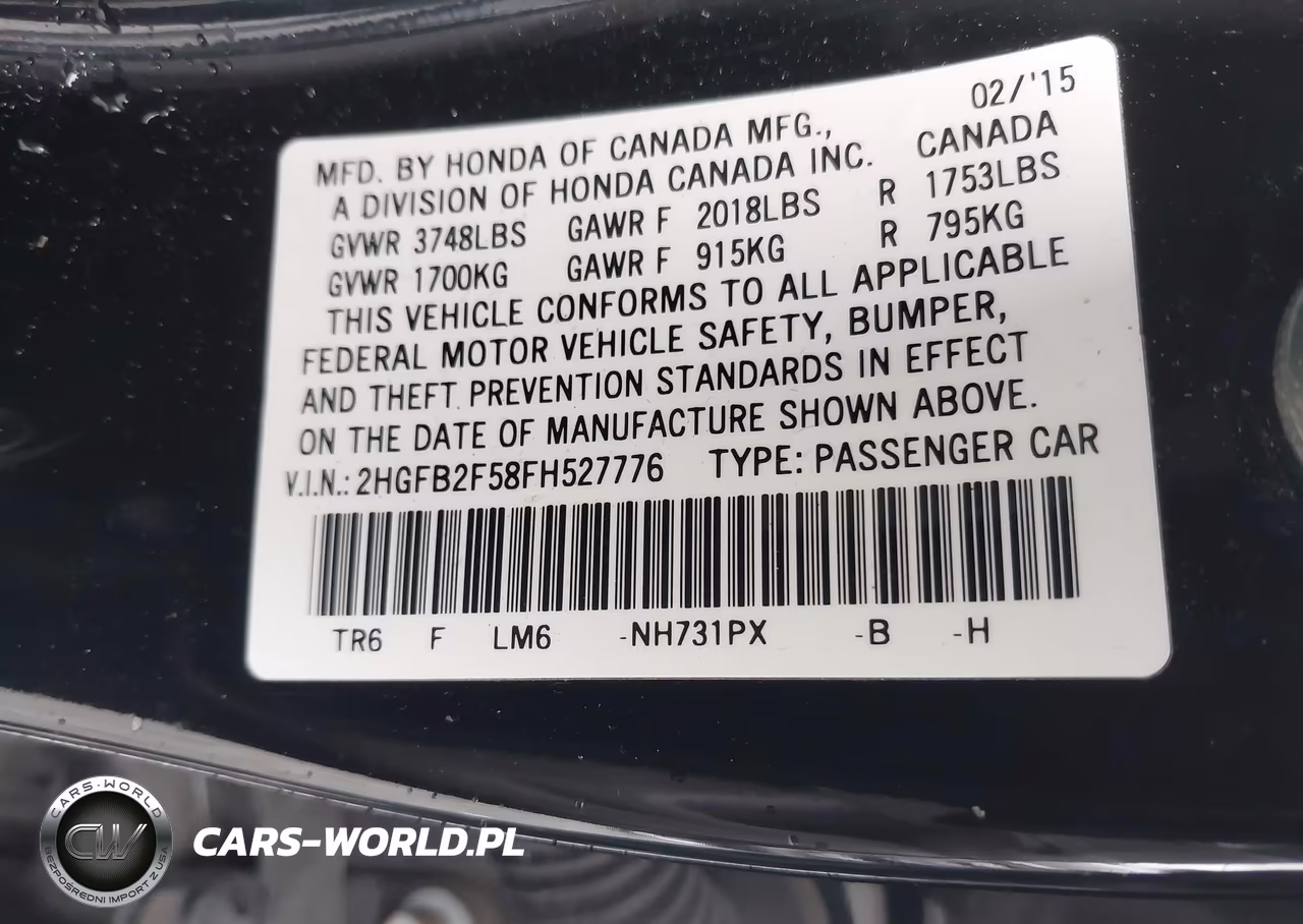 2015 Honda Civic Lx VIN:2HGFB2F58FH527776 - 9