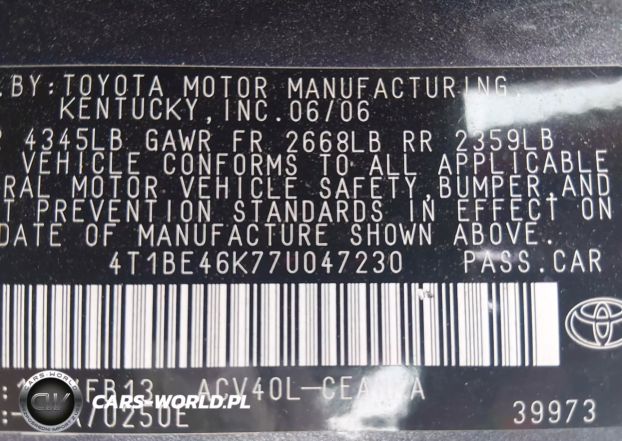 2007 Toyota Camry Le VIN:4T1BE46K77U047230 - 9