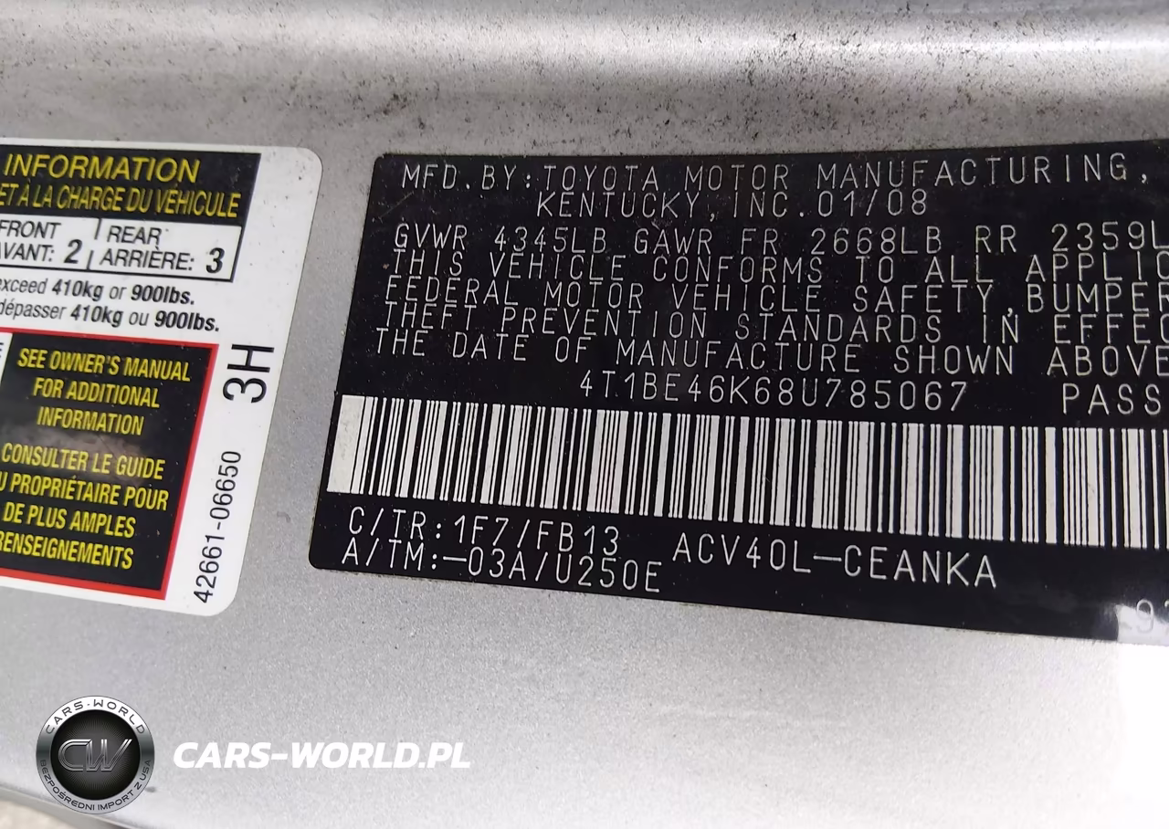 2008 Toyota Camry Le VIN:4T1BE46K68U785067 - 9