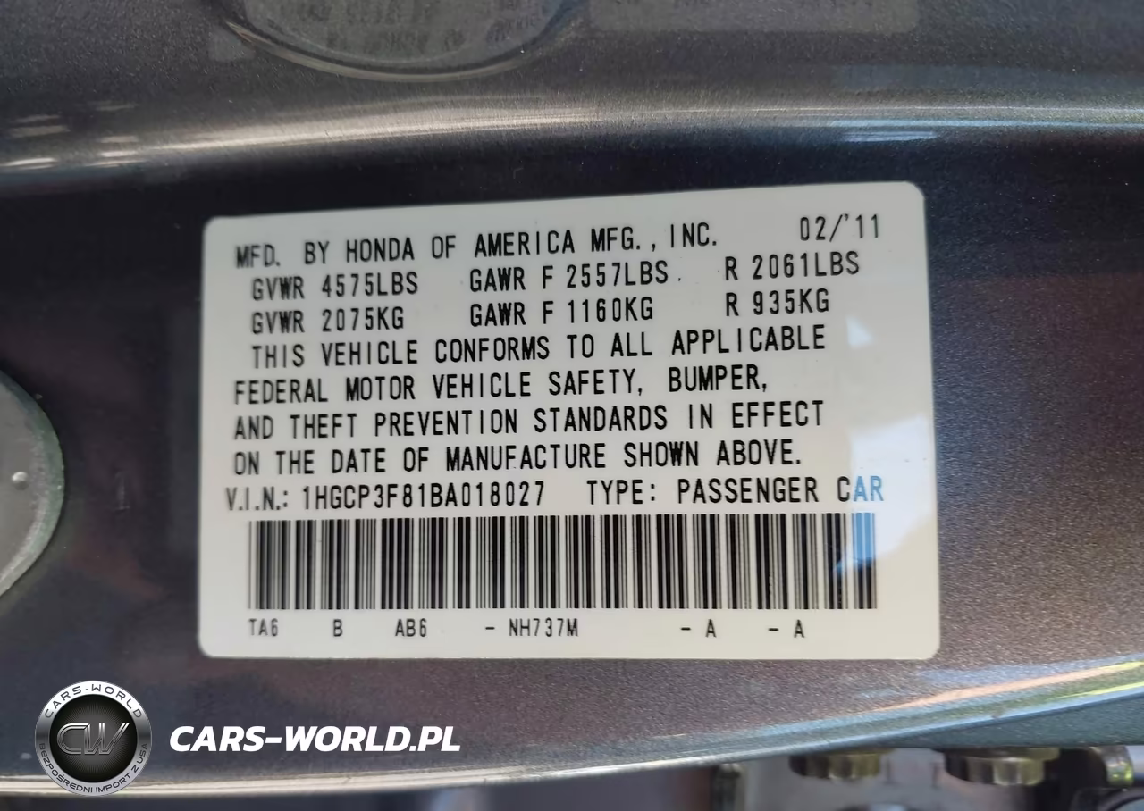 2011 Honda Accord 3.5 Ex-L VIN:1HGCP3F81BA018027 - 9
