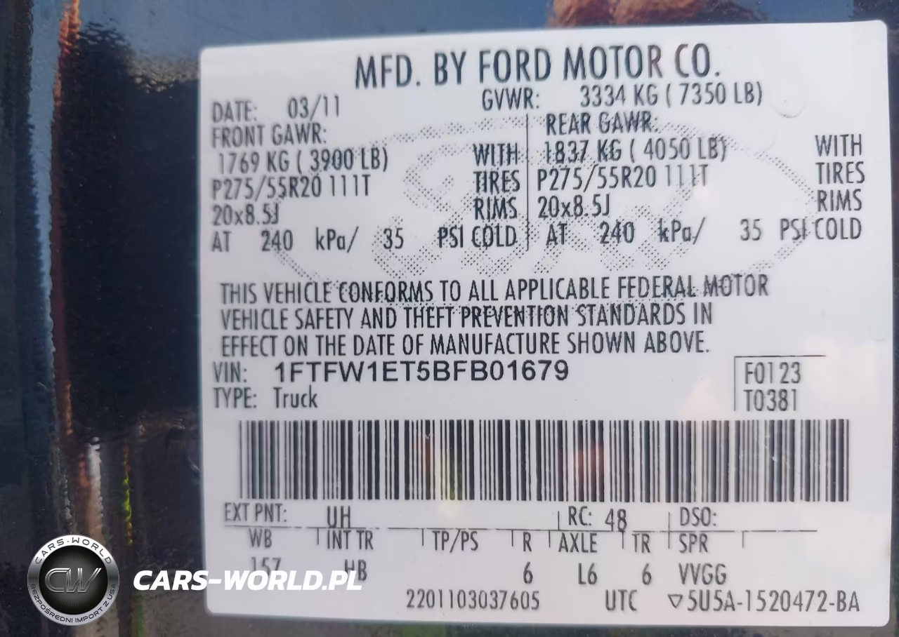 2011 Ford F-150 Lariat VIN:1FTFW1ET5BFB01679 - 9