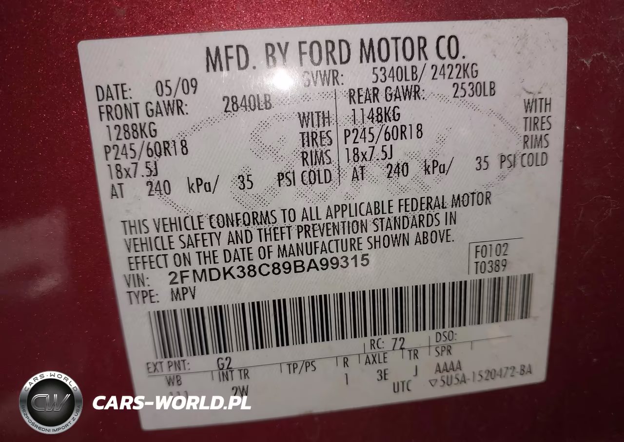 2009 Ford Edge Sel VIN:2FMDK38C89BA99315 - 9