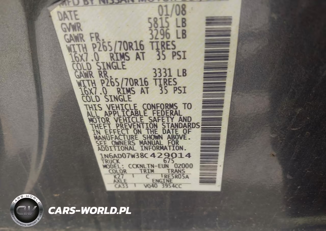 2008 Nissan Frontier Se VIN:1N6AD07W38C429014 - 9