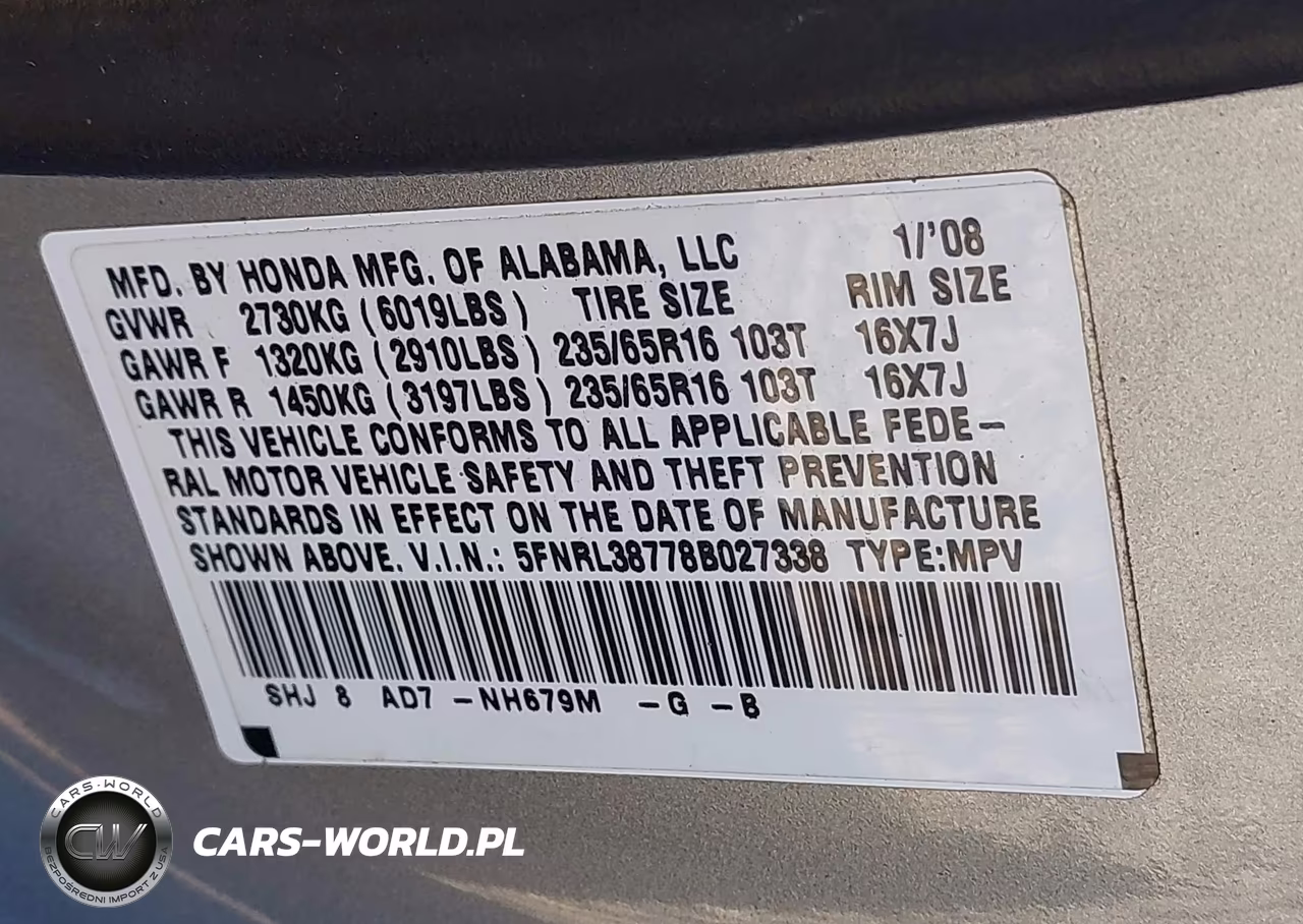 2008 Honda Odyssey Ex-L VIN:5FNRL38778B027338 - 9