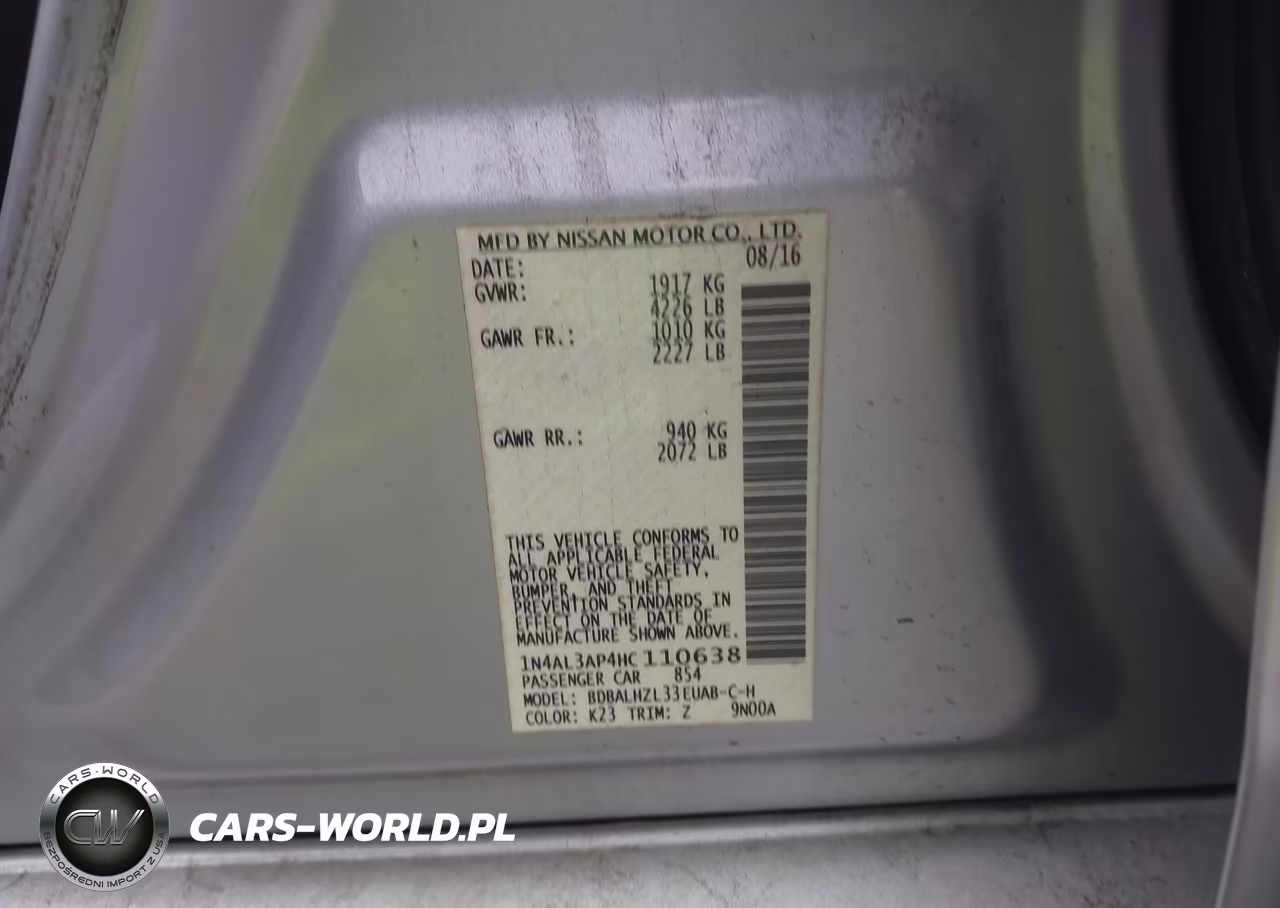 NISSAN ALTIMA VIN:1N4AL3AP4HC110638 - 9