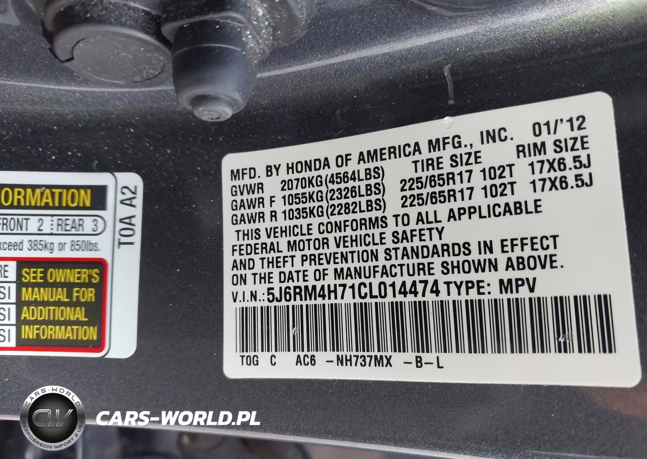 2012 Honda Cr-V Ex-L VIN:5J6RM4H71CL014474 - 9