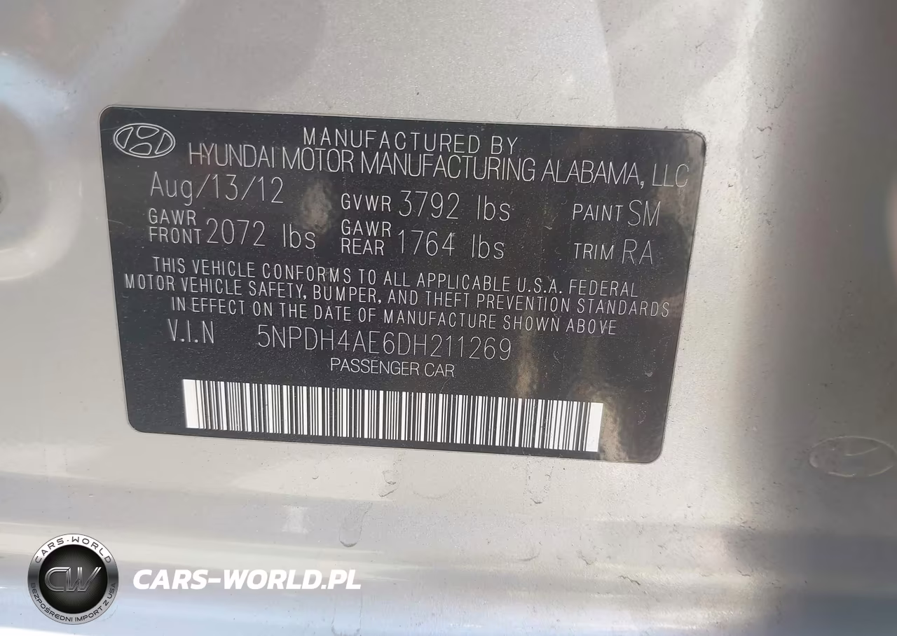 2013 Hyundai Elantra Gls VIN:5NPDH4AE6DH211269 - 9