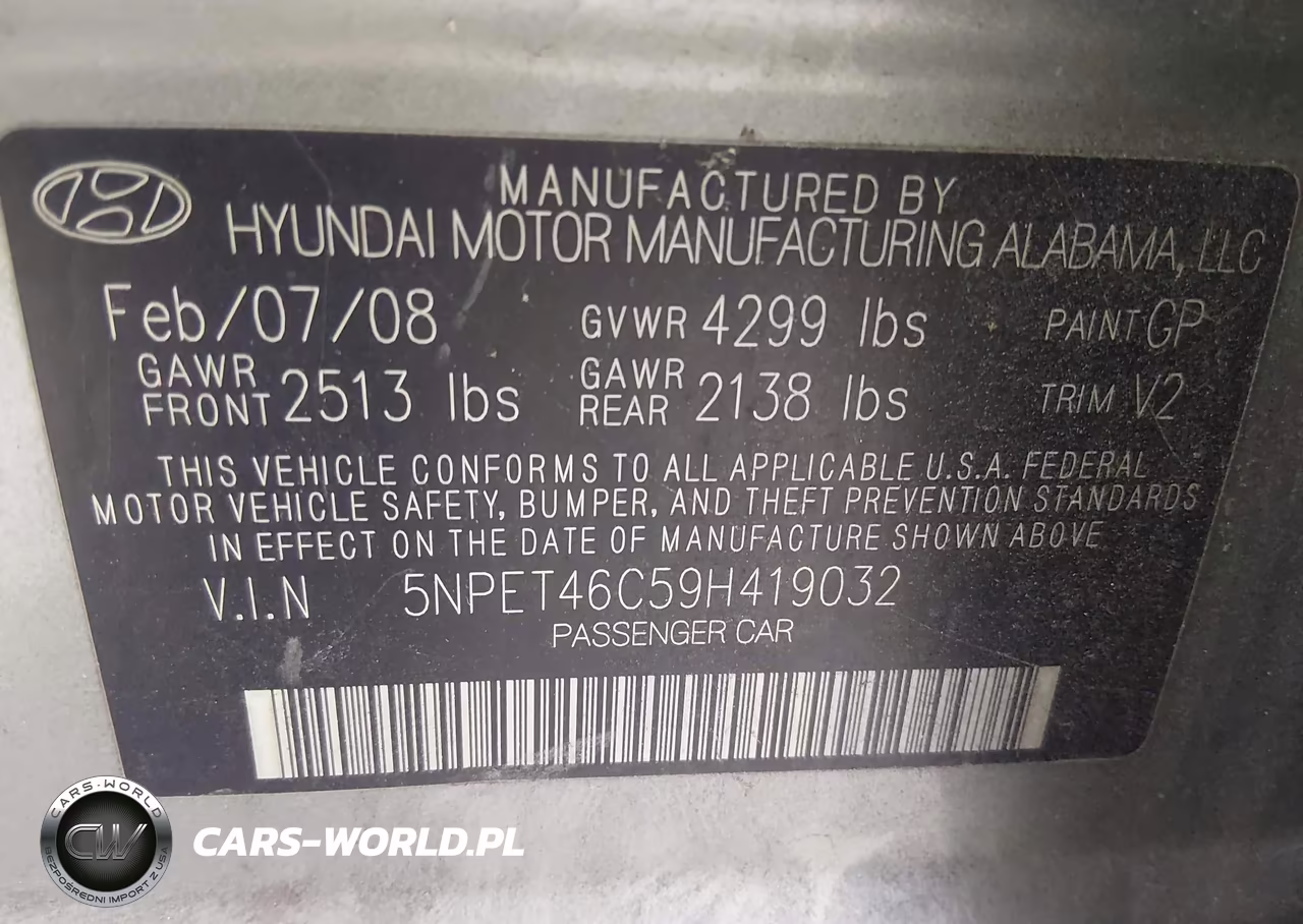 2009 Hyundai Sonata Gls VIN:5NPET46C59H419032 - 9