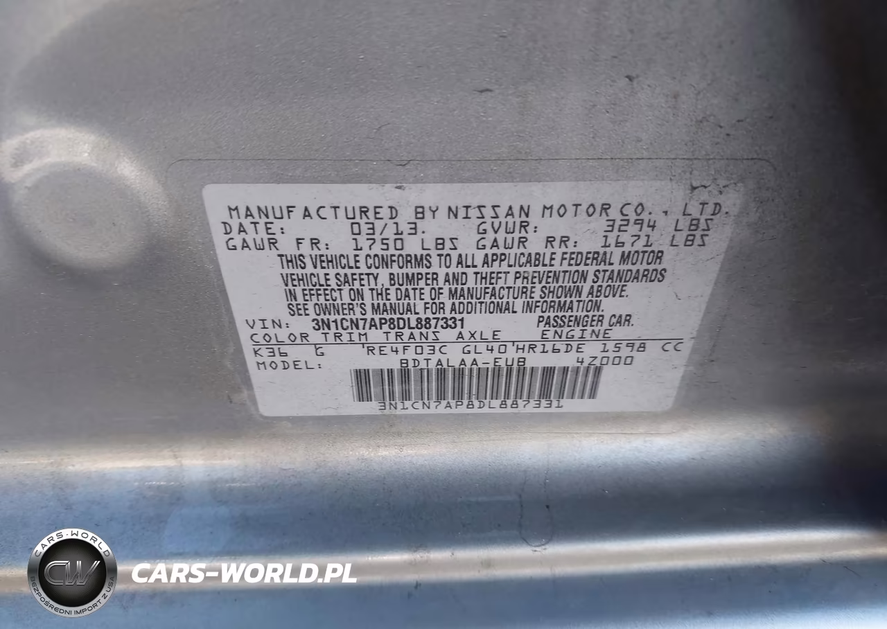 2013 Nissan Versa 1.6 S VIN:3N1CN7AP8DL887331 - 9