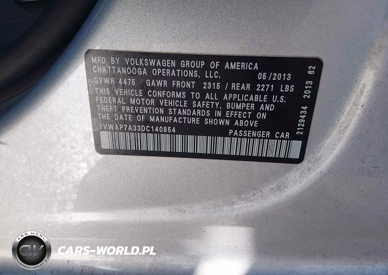 2013 Volkswagen Passat 2.5L Wolfsburg Edition VIN:1VWAP7A33DC140854 - 9